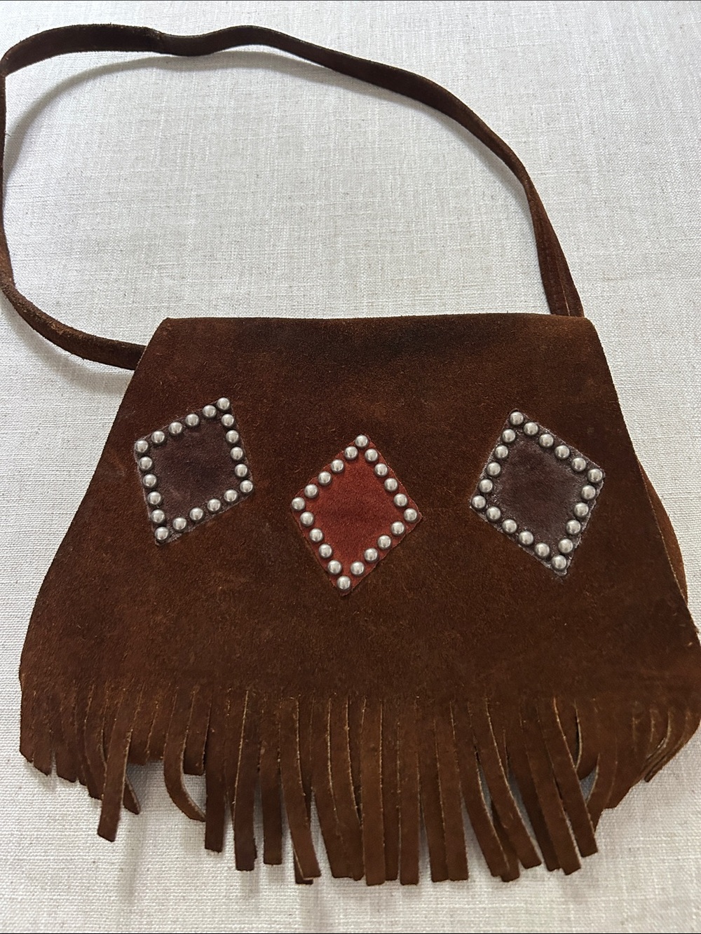Vintage Handmade Suede Leather Fringe Crossbody Bag Hippie 70's Festival Boho - Picture 2 of 10